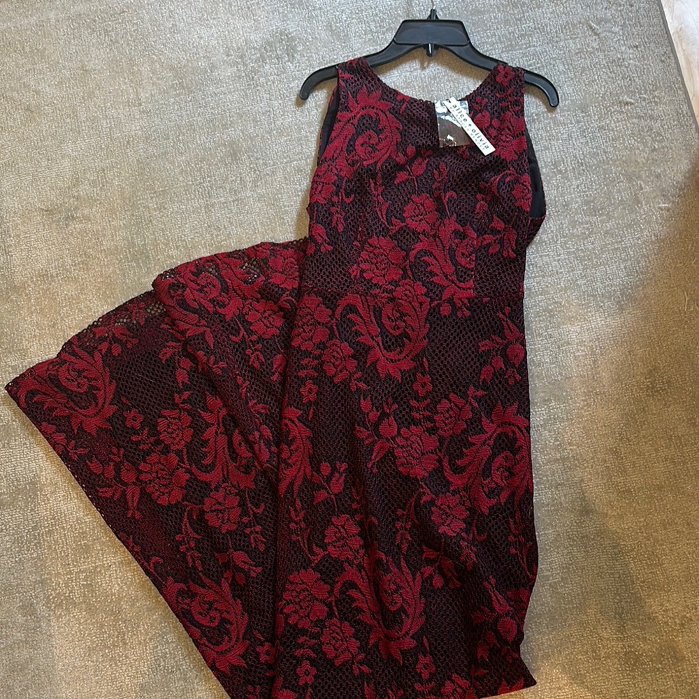 Alice + Olivia Red and Black Halter Sheath Maxi Dress